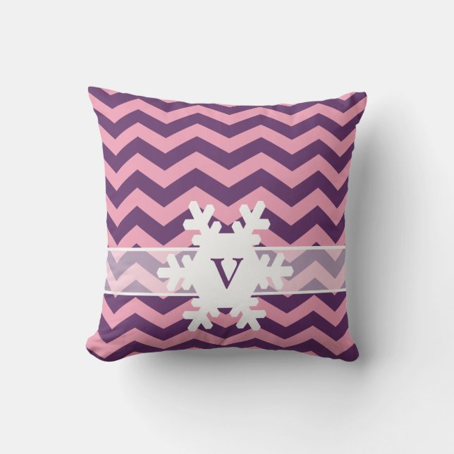 Wisteria Frosted Orchid Chevrons with Snowflake Throw Pillow (Front)