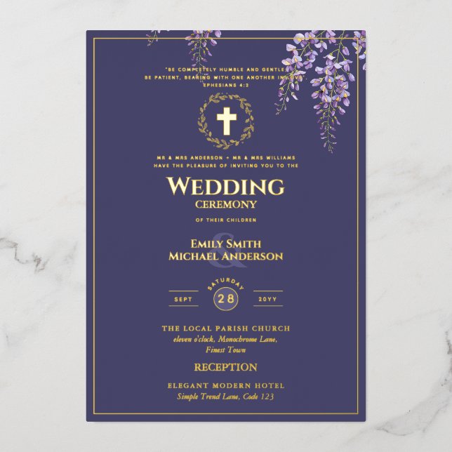 Wisteria Gold Catholic Wedding Elegant Purple (Front)