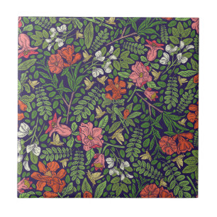 Wisteria, Honeysuckle, and Crickets Dark Blue Tile