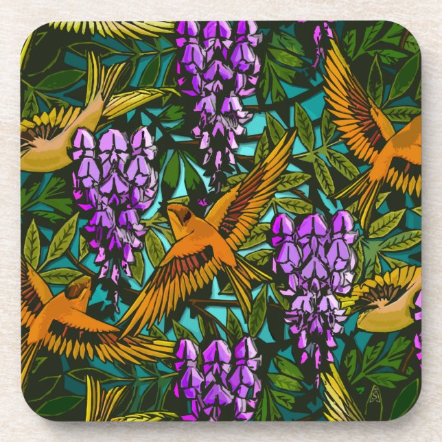 Wisteria 'n Birds (Ensemble de 6 Dessous de verre  (Devant)