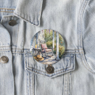 Wisteria Porch Rocking Chair Scene 3 Inch Round Button