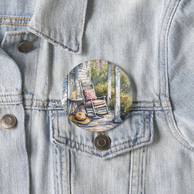 Wisteria Porch Rocking Chair Scene 3 Inch Round Button (In Situ)
