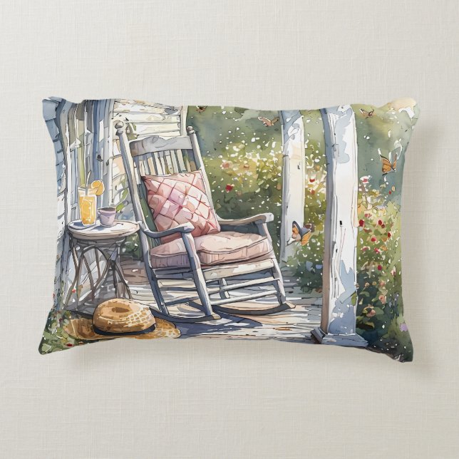 Wisteria Porch Rocking Chair Scene Accent Pillow (Back)