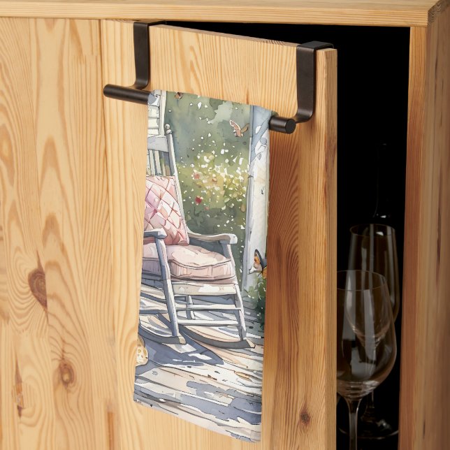 Wisteria Porch Rocking Chair Scene Kitchen Towel (Thirds Fold)