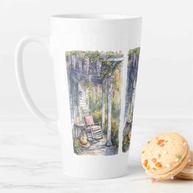 Wisteria Porch Rocking Chair Scene Latte Mug (In Situ)