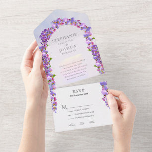 Wisteria Purple Arch Wedding RSVP Menu Options All In One Invitation