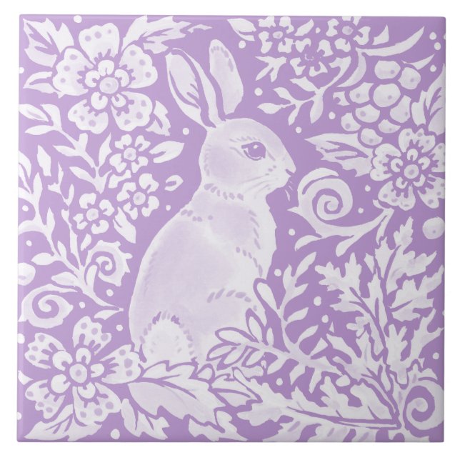 Wisteria Purple Bunny Rabbit Woodland Floral Tile (Front)
