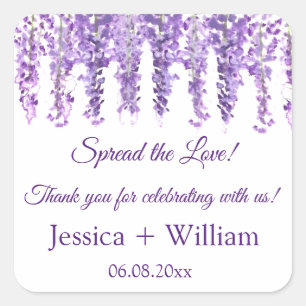 Wisteria Purple Floral Bride and Groom Wedding Square Sticker