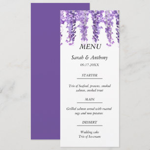 Wisteria Purple Floral Watercolor Wedding Food Menu