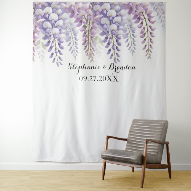 Wisteria Purple Floral Wedding Photo Booth Tapestry (In Situ)