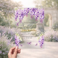 Wisteria purple florals butterflies clear birthday