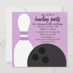 Wisteria Purple Pin Pals Bowling Birthday Party Invitation