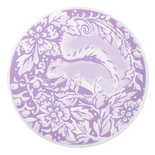 Wisteria Purple Squirrel Floral Forest Woodland Ceramic Knob