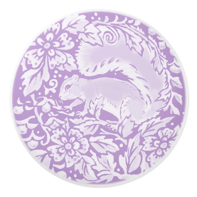 Wisteria Purple Squirrel Floral Forest Woodland  Ceramic Knob (Front)
