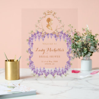 Wisteria Regal Floral Bridal Shower Acrylic Sign