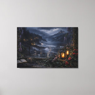 Wisteria Rose Lake Castle Wrapped Canvas