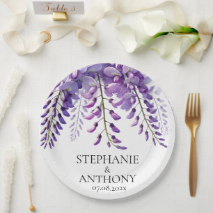 Wisteria Rustic Purple Floral Elegant Wedding Paper Plate