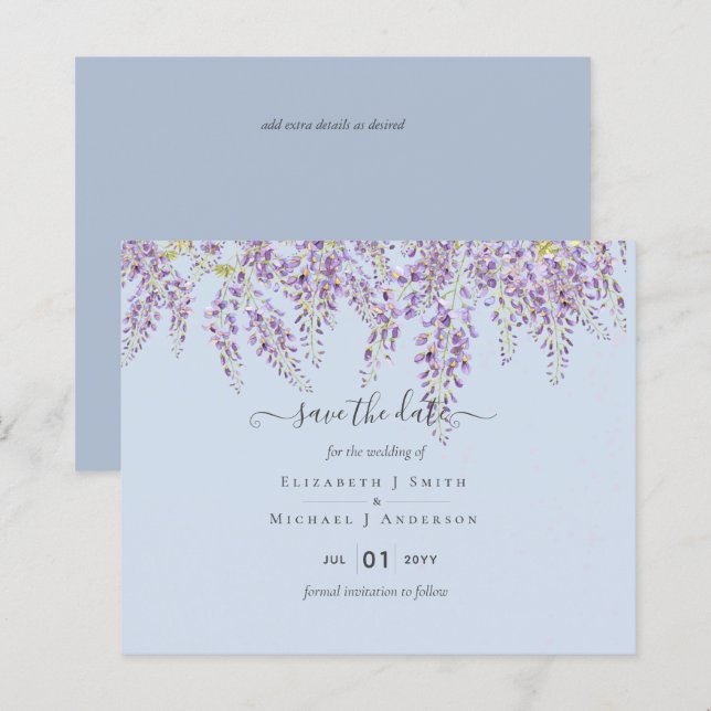 Wisteria Save Dates Dusty Blue Wedding BUDGET (Front/Back)