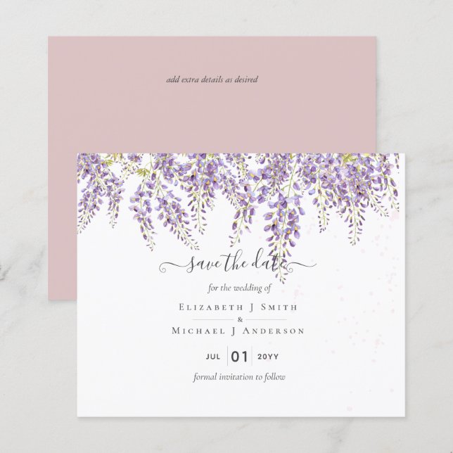 Wisteria Save Dates Dusty Pink Wedding BUDGET (Front/Back)