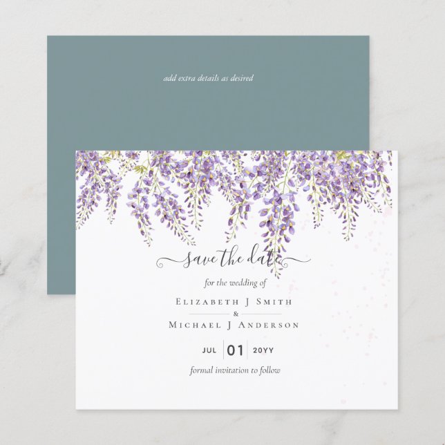 Wisteria Save Dates Dusty Sage Wedding BUDGET (Front/Back)