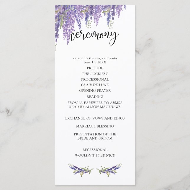 Wisteria Tree Wedding Program (Front)