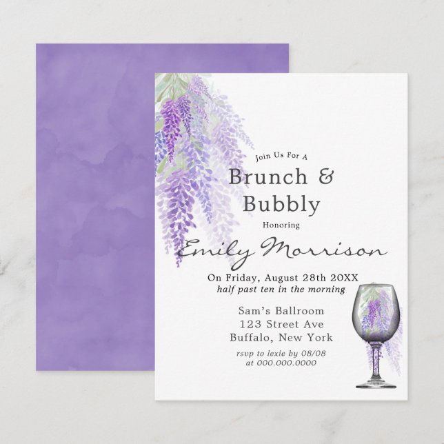 Wisteria Vin Brunch & Bubbly Invitation (Devant / Derrière)