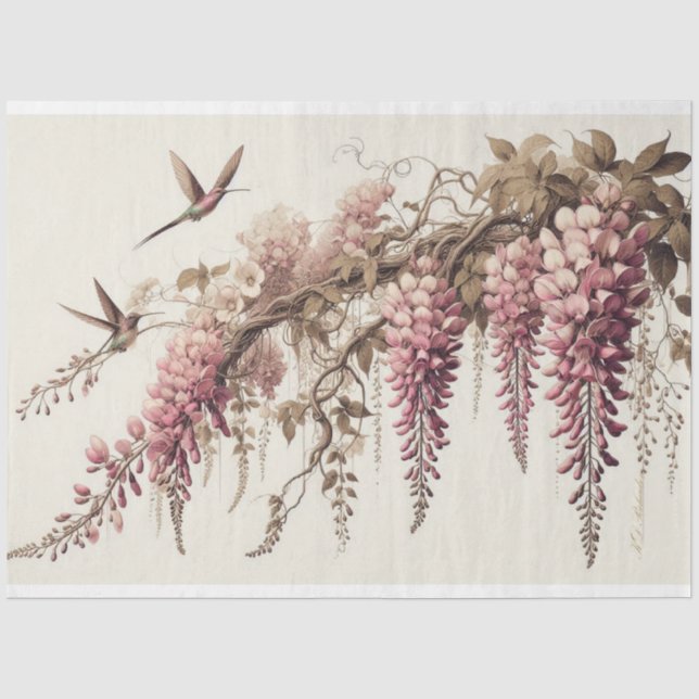 Wisteria Vine Pink Flowers Decoupage  Tissue Paper (Front)