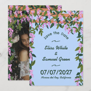 Wisteria Vines Floral Custom Photo Wedding Save The Date