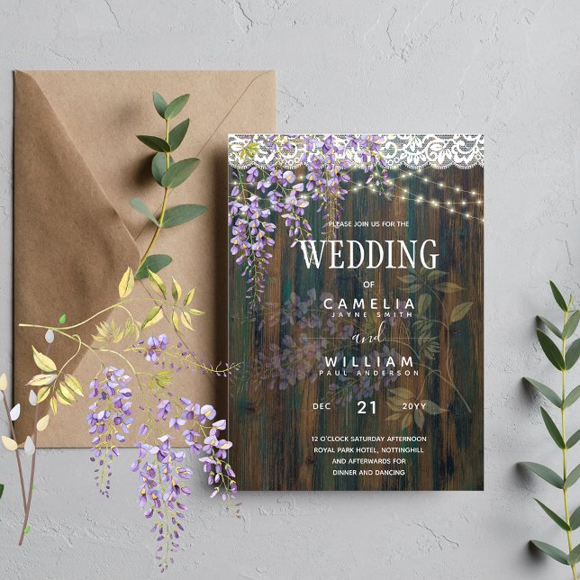 Wisteria Wedding Invitations Rustic Lace BUDGET (Creator Uploaded)