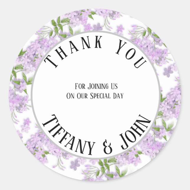 Wisteria Wedding Thank You Classic Round Sticker (Front)