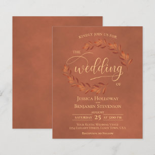 Wistful Leaves Terracotta BUDGET Wedding Invite