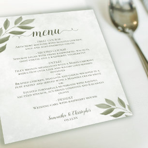 Wistful Sage Green Leaves Budget Wedding Menu