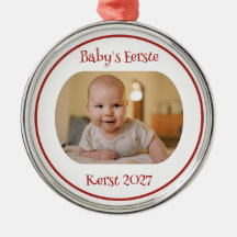 Wit Baby's Eerste Kerst Ornament m/ Foto en Jaar