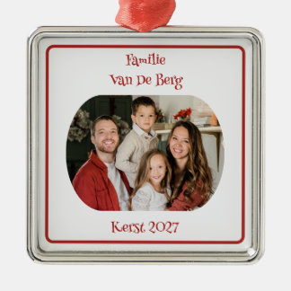 Wit Kerst-Familie Ornament met Foto en Achternaam