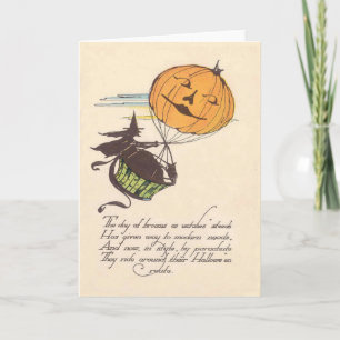 Witch Air Balloon Jack O Lantern Pumpkin Card