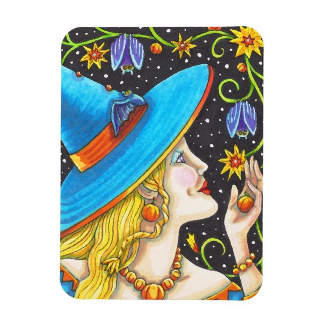 Witch And Bat Vine Halloween Portrait Magnet (Vertical)