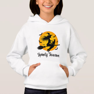 Witch and Black Cat Flying Across Full Moon