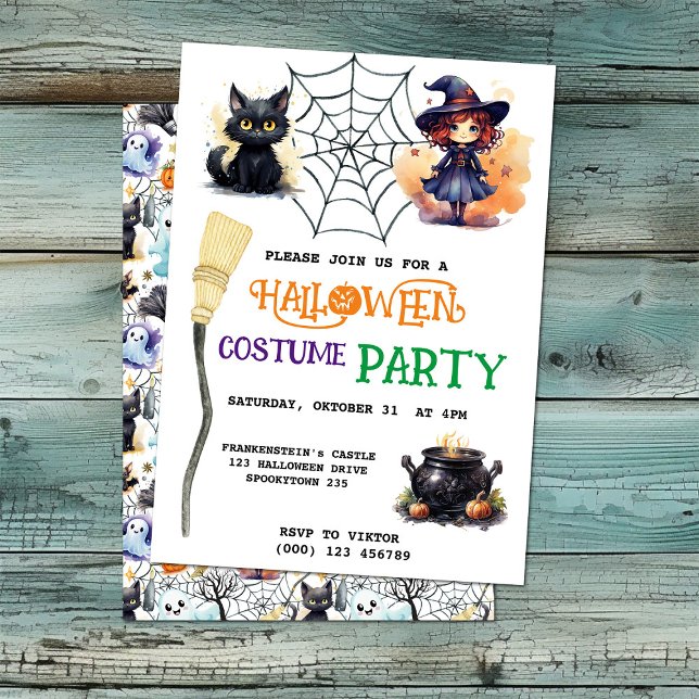 Witch And Black Cat Halloween Party Invitation (Creator Uploaded)