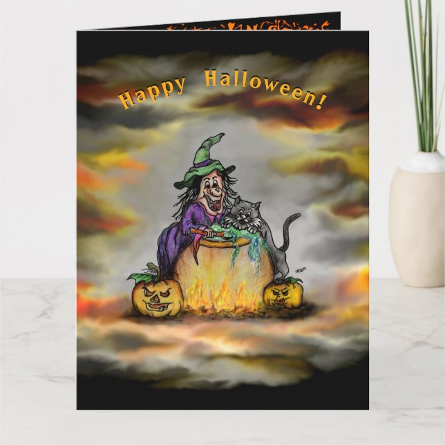 Witch and black Cat, Happy Halloween! Card (Front)