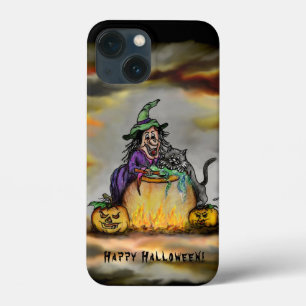 Witch and black Cat, Happy Halloween! iPhone 13 Mini Case