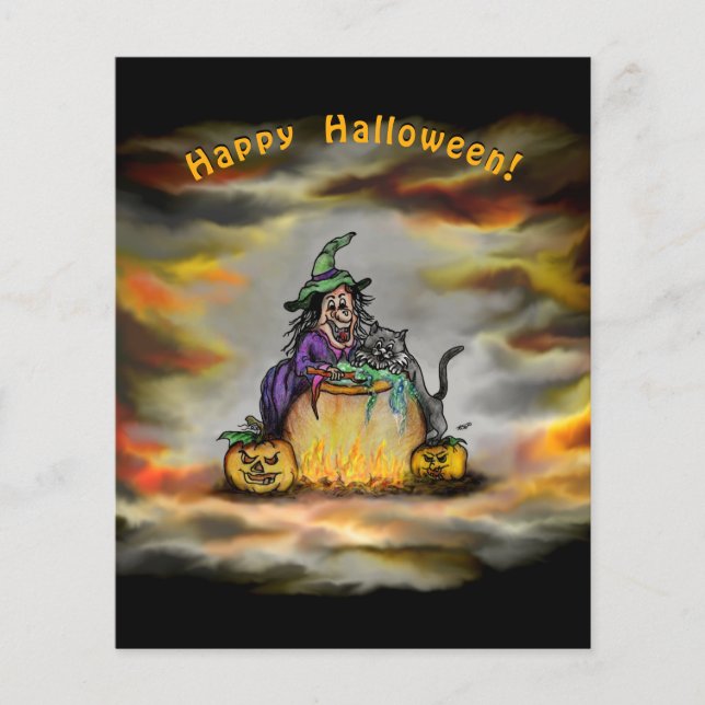 Witch and black Cat, Happy Halloween! Flyer (Front)