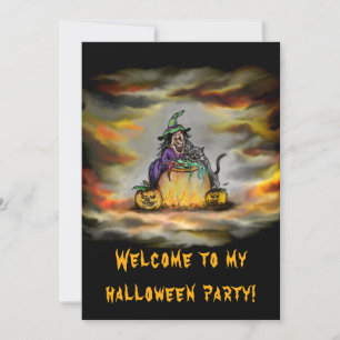 Witch and black Cat, Happy Halloween! Invitation