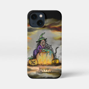 Witch and black Cat, Happy Halloween! iPhone 13 Mini Case