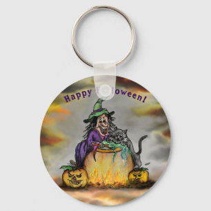 Witch and black Cat, Happy Halloween! Keychain