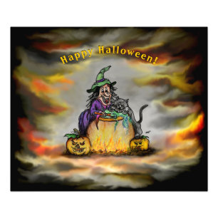 Witch and black Cat, Happy Halloween! Photo Print