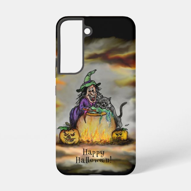 Witch and black Cat, Happy Halloween! Samsung Galaxy S22 Case (Back)