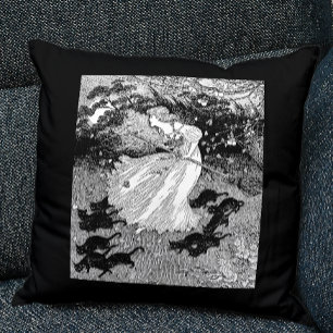 Witch and black cats in moonlight throw pillow