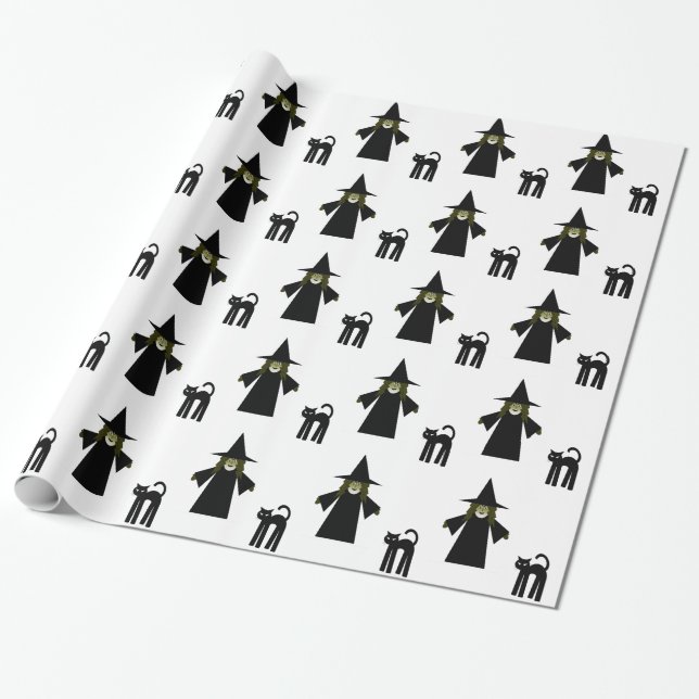 Witch and Cat Gift Wrapping Paper by Cheeky Witch (Unrolled)
