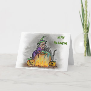 Witch and cat, Happy Halloween! Card