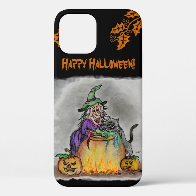 Witch and cat, Happy Halloween! Case-Mate iPhone Case (Back)